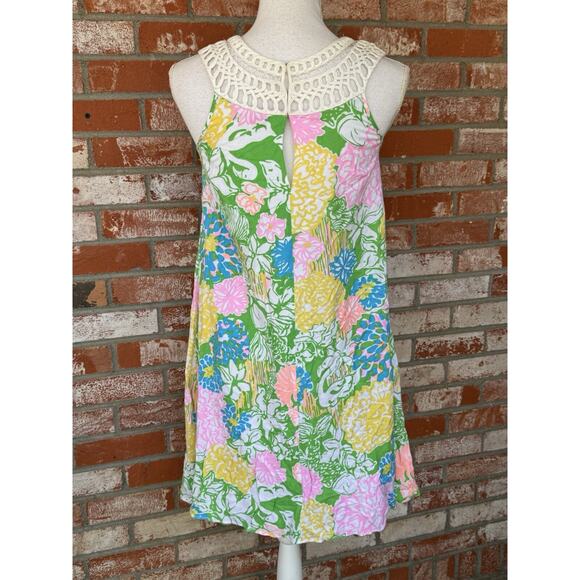 Lilly Pulitzer Women's XS Rayon Pastel Floral Flamingo Sleeveless Shift Dress - Picture 4 of 8
